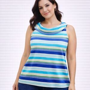 Tank Top Blue Striped Nautical Resort Beach Cruise Sailorcore Brazilcore Size L